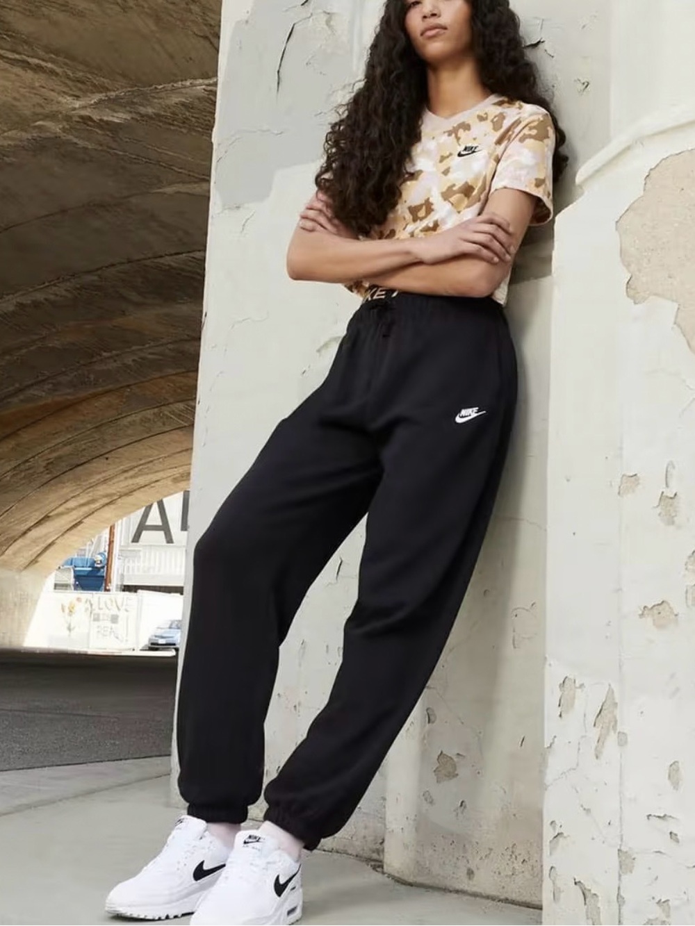Nike Black Women's Fleece Joggers with White Logo